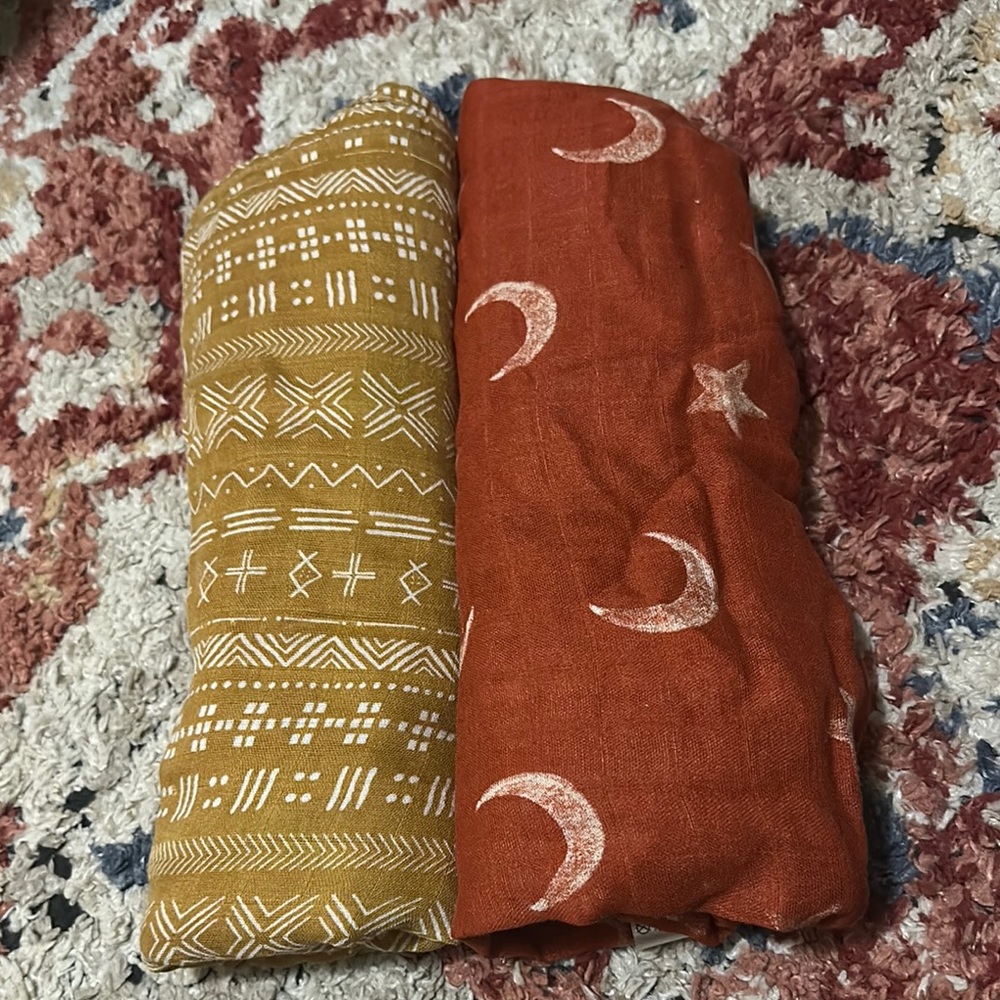 Baby swaddle blankets - mustard yellow and orange